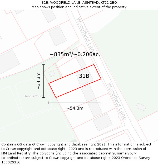 31B, WOODFIELD LANE, ASHTEAD, KT21 2BQ: Plot and title map