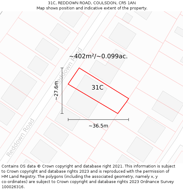 31C, REDDOWN ROAD, COULSDON, CR5 1AN: Plot and title map