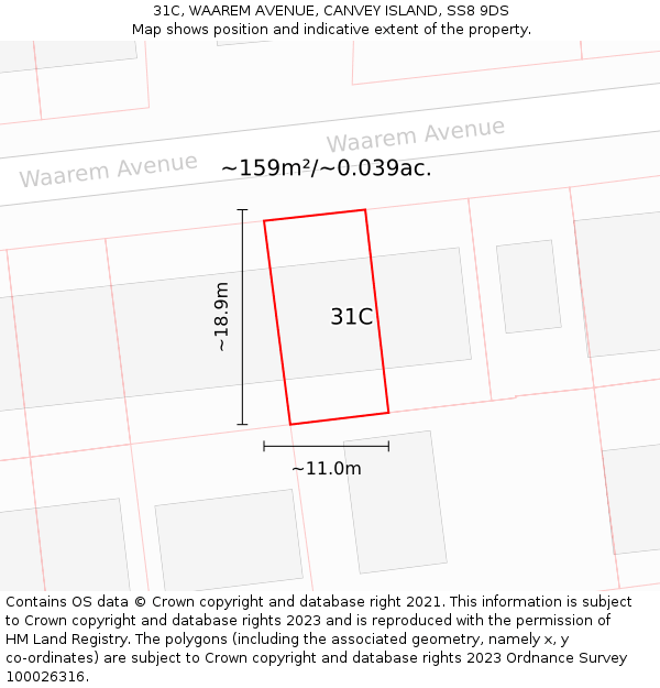 31C, WAAREM AVENUE, CANVEY ISLAND, SS8 9DS: Plot and title map