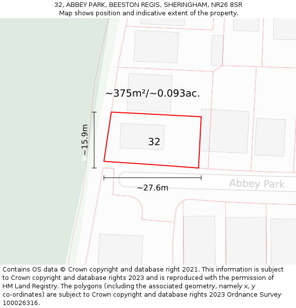 32, ABBEY PARK, BEESTON REGIS, SHERINGHAM, NR26 8SR: Plot and title map