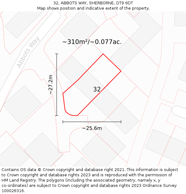 32, ABBOTS WAY, SHERBORNE, DT9 6DT: Plot and title map