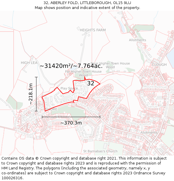 32, ABERLEY FOLD, LITTLEBOROUGH, OL15 9LU: Plot and title map