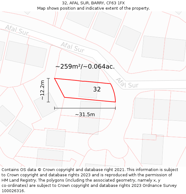 32, AFAL SUR, BARRY, CF63 1FX: Plot and title map