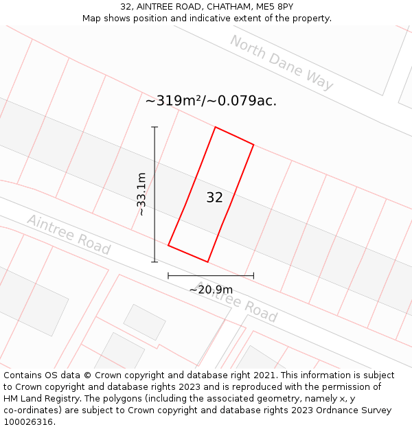 32, AINTREE ROAD, CHATHAM, ME5 8PY: Plot and title map