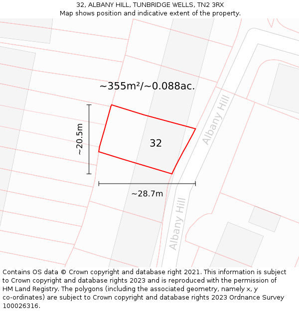 32, ALBANY HILL, TUNBRIDGE WELLS, TN2 3RX: Plot and title map