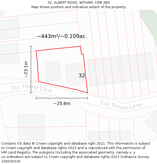 32, ALBERT ROAD, WITHAM, CM8 2BS: Plot and title map