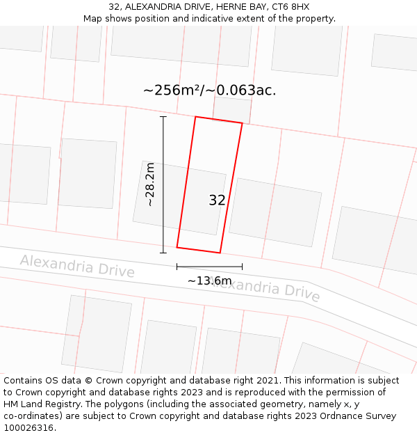 32, ALEXANDRIA DRIVE, HERNE BAY, CT6 8HX: Plot and title map