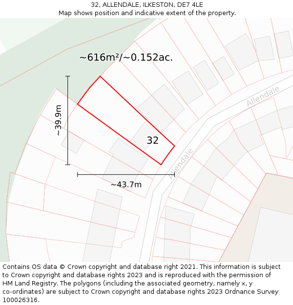 32, ALLENDALE, ILKESTON, DE7 4LE: Plot and title map