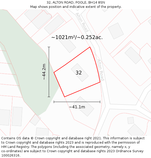 32, ALTON ROAD, POOLE, BH14 8SN: Plot and title map