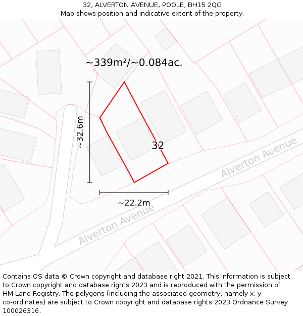 32, ALVERTON AVENUE, POOLE, BH15 2QG: Plot and title map