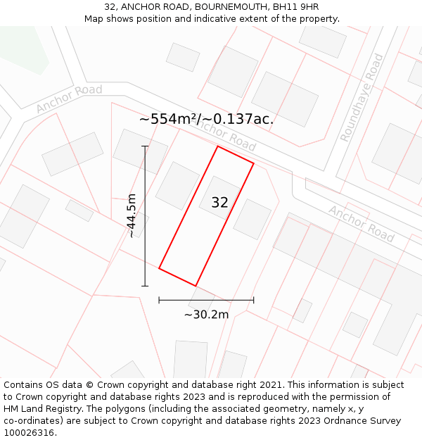 32, ANCHOR ROAD, BOURNEMOUTH, BH11 9HR: Plot and title map