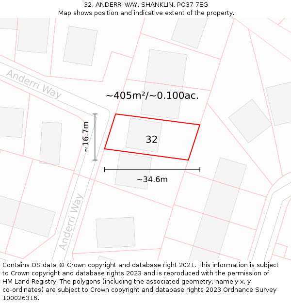 32, ANDERRI WAY, SHANKLIN, PO37 7EG: Plot and title map