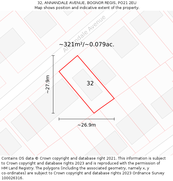 32, ANNANDALE AVENUE, BOGNOR REGIS, PO21 2EU: Plot and title map