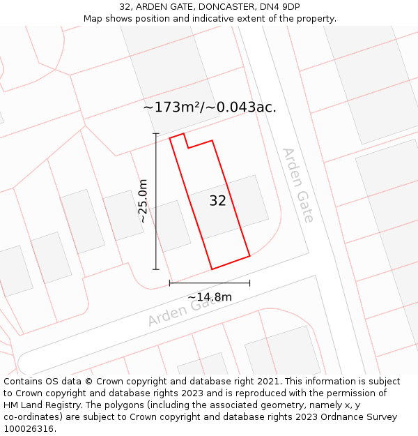 32, ARDEN GATE, DONCASTER, DN4 9DP: Plot and title map