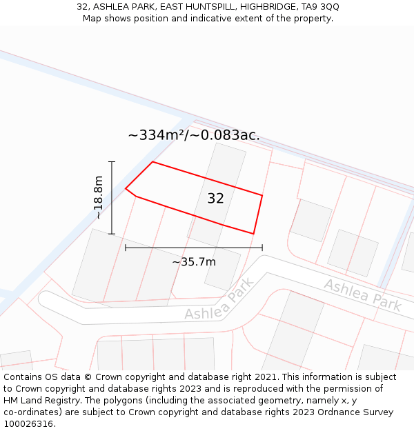 32, ASHLEA PARK, EAST HUNTSPILL, HIGHBRIDGE, TA9 3QQ: Plot and title map