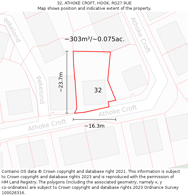 32, ATHOKE CROFT, HOOK, RG27 9UE: Plot and title map