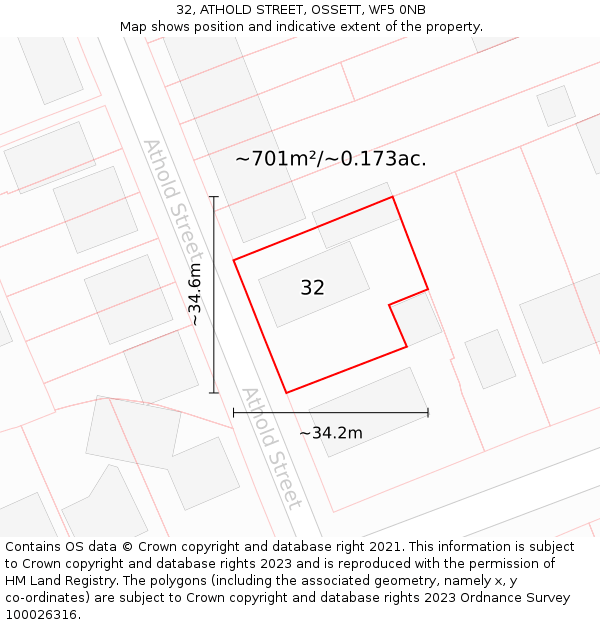 32, ATHOLD STREET, OSSETT, WF5 0NB: Plot and title map