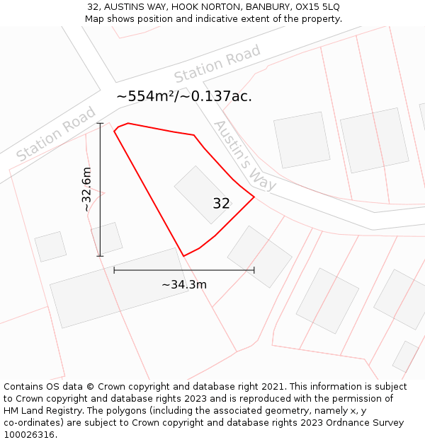 32, AUSTINS WAY, HOOK NORTON, BANBURY, OX15 5LQ: Plot and title map