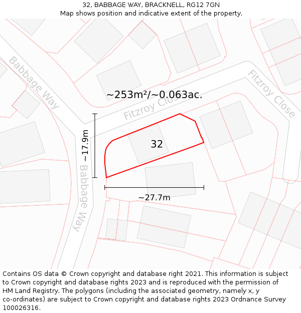 32, BABBAGE WAY, BRACKNELL, RG12 7GN: Plot and title map