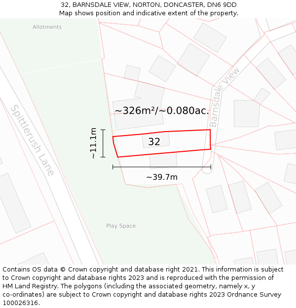 32, BARNSDALE VIEW, NORTON, DONCASTER, DN6 9DD: Plot and title map