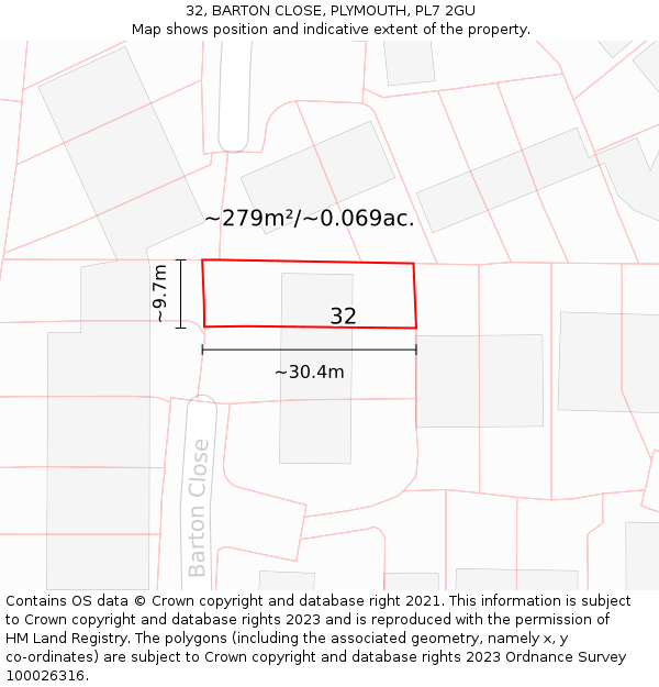 32, BARTON CLOSE, PLYMOUTH, PL7 2GU: Plot and title map