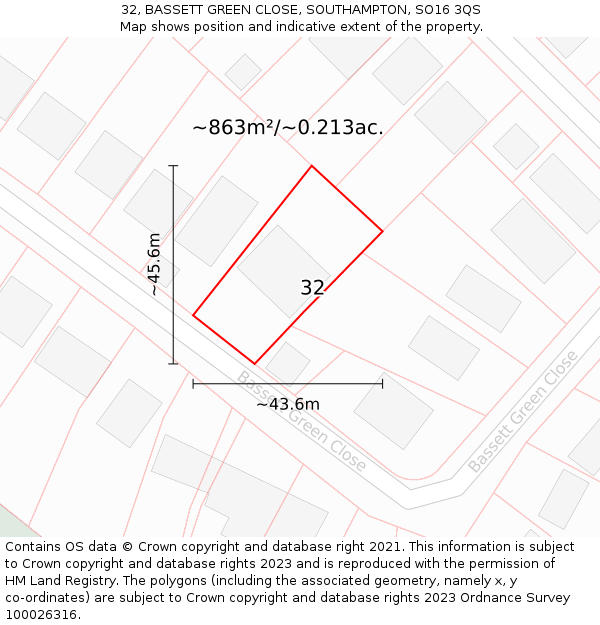32, BASSETT GREEN CLOSE, SOUTHAMPTON, SO16 3QS: Plot and title map