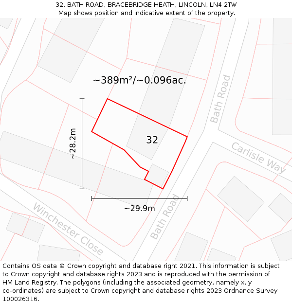 32, BATH ROAD, BRACEBRIDGE HEATH, LINCOLN, LN4 2TW: Plot and title map