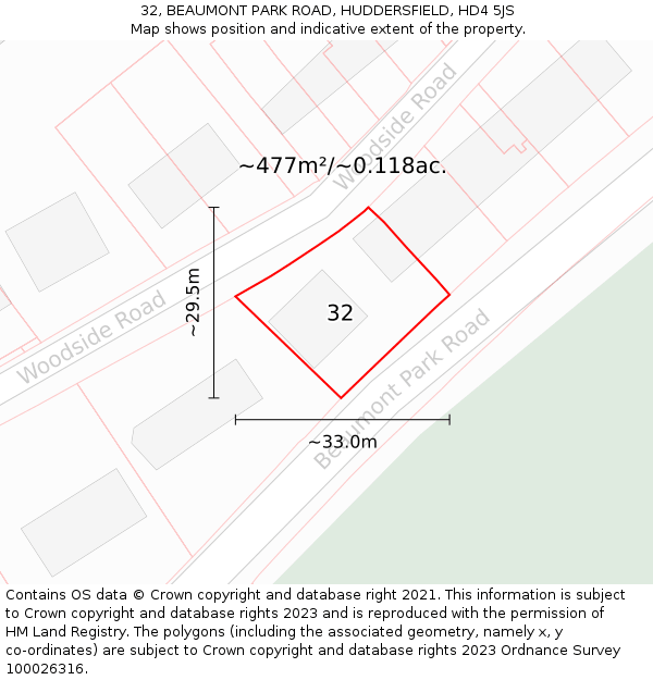 32, BEAUMONT PARK ROAD, HUDDERSFIELD, HD4 5JS: Plot and title map