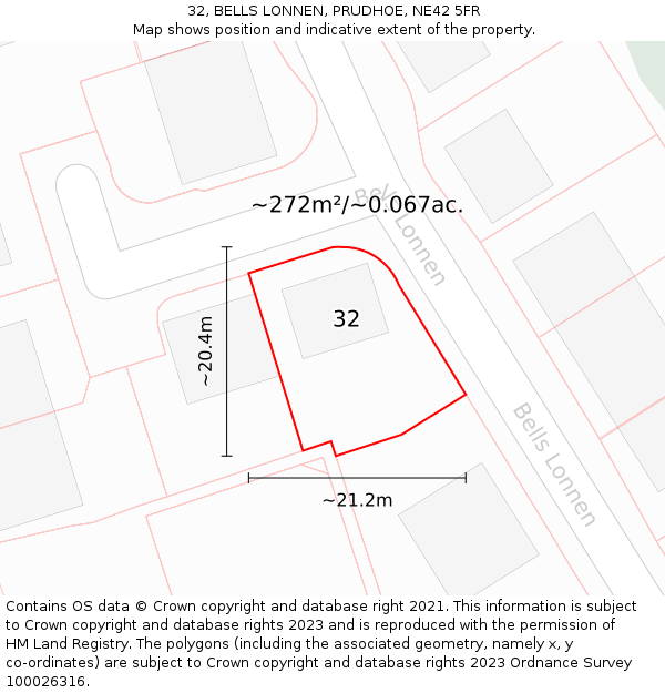 32, BELLS LONNEN, PRUDHOE, NE42 5FR: Plot and title map