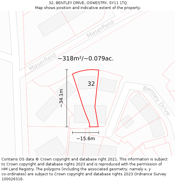 32, BENTLEY DRIVE, OSWESTRY, SY11 1TQ: Plot and title map