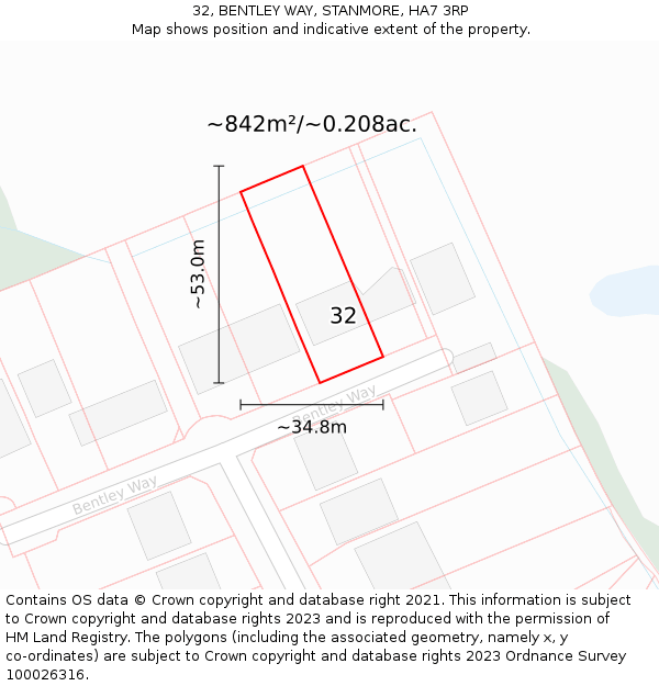 32, BENTLEY WAY, STANMORE, HA7 3RP: Plot and title map