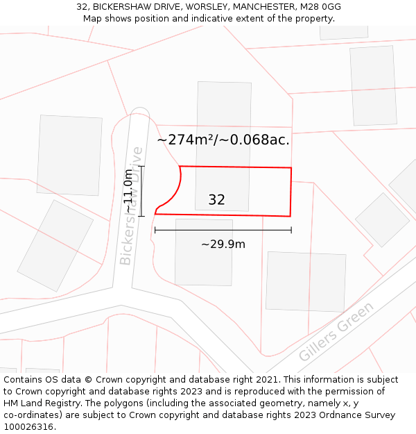 32, BICKERSHAW DRIVE, WORSLEY, MANCHESTER, M28 0GG: Plot and title map