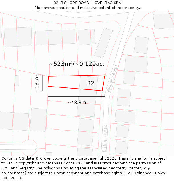 32, BISHOPS ROAD, HOVE, BN3 6PN: Plot and title map