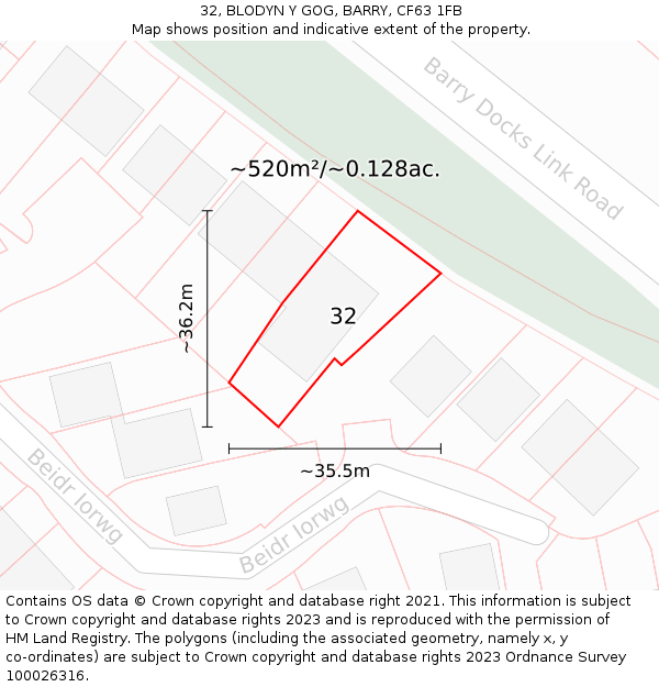 32, BLODYN Y GOG, BARRY, CF63 1FB: Plot and title map