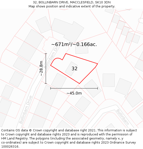 32, BOLLINBARN DRIVE, MACCLESFIELD, SK10 3DN: Plot and title map