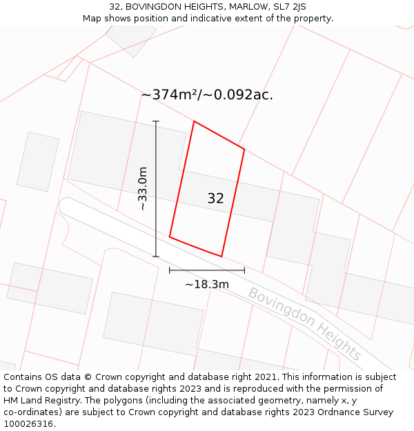 32, BOVINGDON HEIGHTS, MARLOW, SL7 2JS: Plot and title map