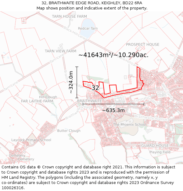 32, BRAITHWAITE EDGE ROAD, KEIGHLEY, BD22 6RA: Plot and title map