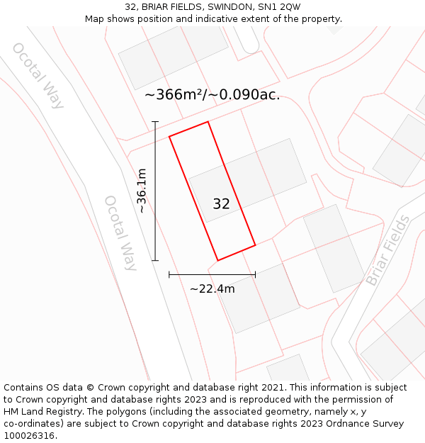 32, BRIAR FIELDS, SWINDON, SN1 2QW: Plot and title map