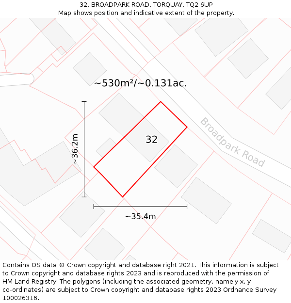32, BROADPARK ROAD, TORQUAY, TQ2 6UP: Plot and title map