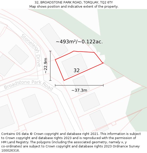 32, BROADSTONE PARK ROAD, TORQUAY, TQ2 6TY: Plot and title map
