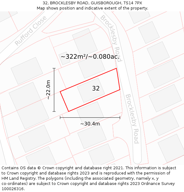 32, BROCKLESBY ROAD, GUISBOROUGH, TS14 7PX: Plot and title map