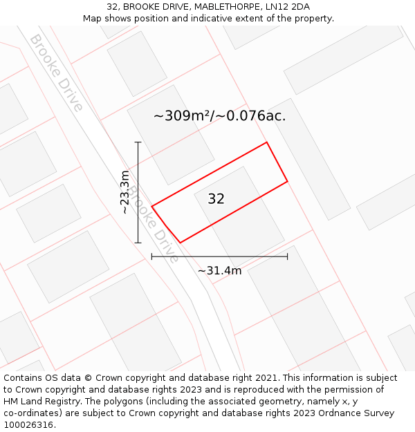 32, BROOKE DRIVE, MABLETHORPE, LN12 2DA: Plot and title map