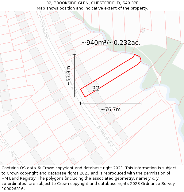 32, BROOKSIDE GLEN, CHESTERFIELD, S40 3PF: Plot and title map