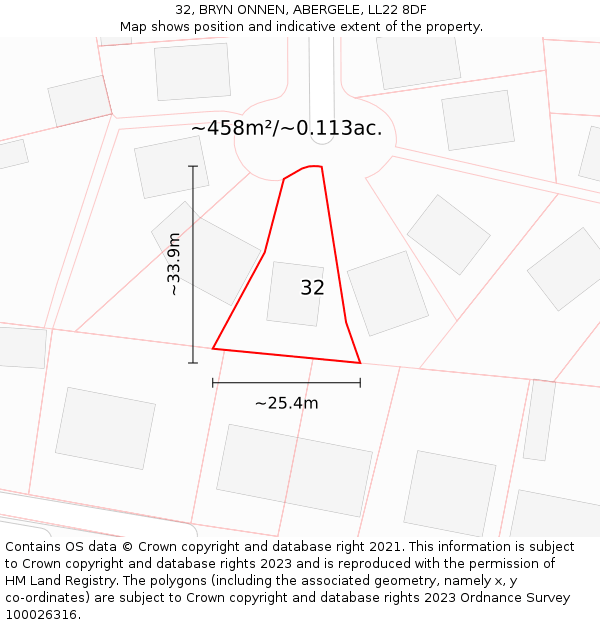 32, BRYN ONNEN, ABERGELE, LL22 8DF: Plot and title map