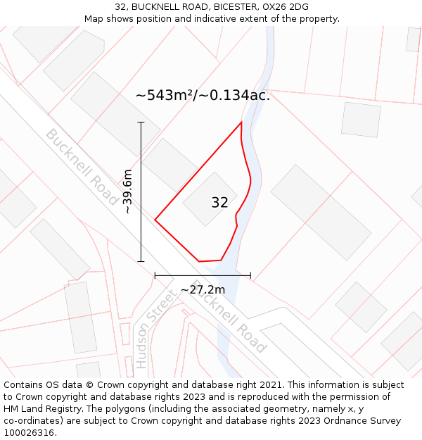 32, BUCKNELL ROAD, BICESTER, OX26 2DG: Plot and title map