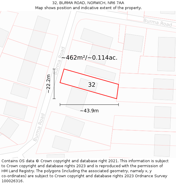 32, BURMA ROAD, NORWICH, NR6 7AA: Plot and title map