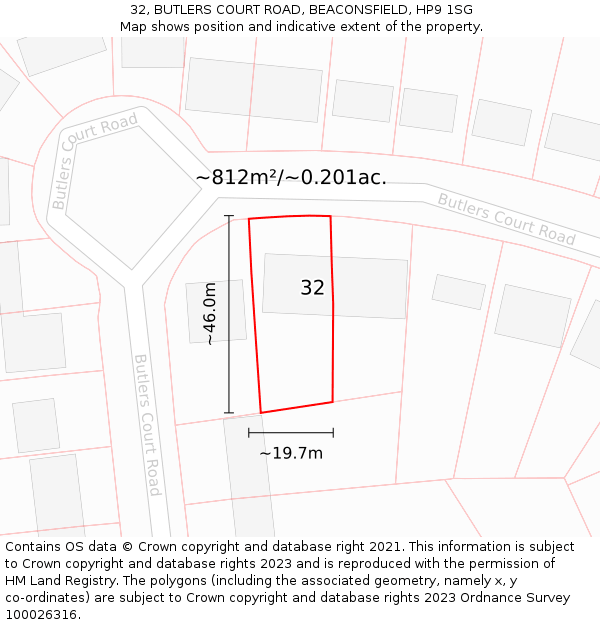 32, BUTLERS COURT ROAD, BEACONSFIELD, HP9 1SG: Plot and title map