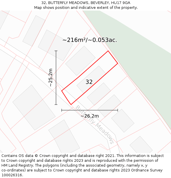 32, BUTTERFLY MEADOWS, BEVERLEY, HU17 9GA: Plot and title map