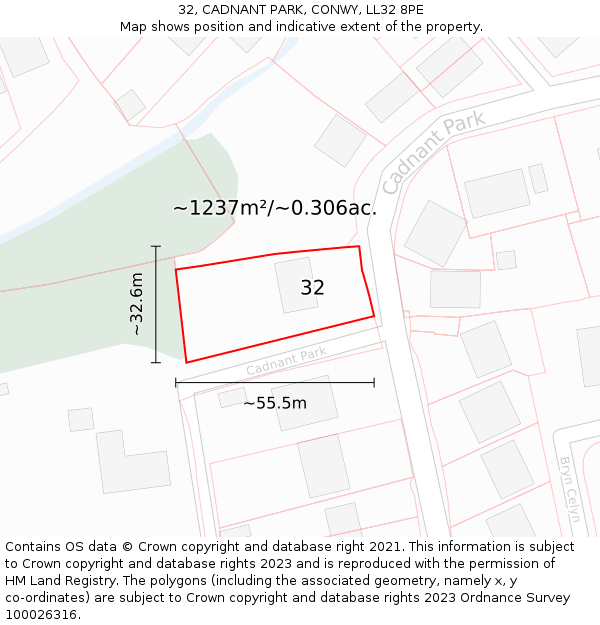 32, CADNANT PARK, CONWY, LL32 8PE: Plot and title map