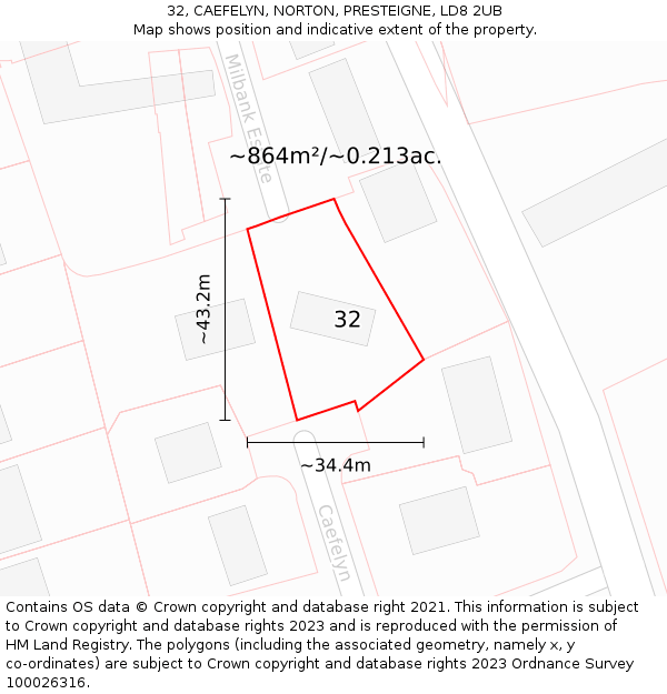 32, CAEFELYN, NORTON, PRESTEIGNE, LD8 2UB: Plot and title map